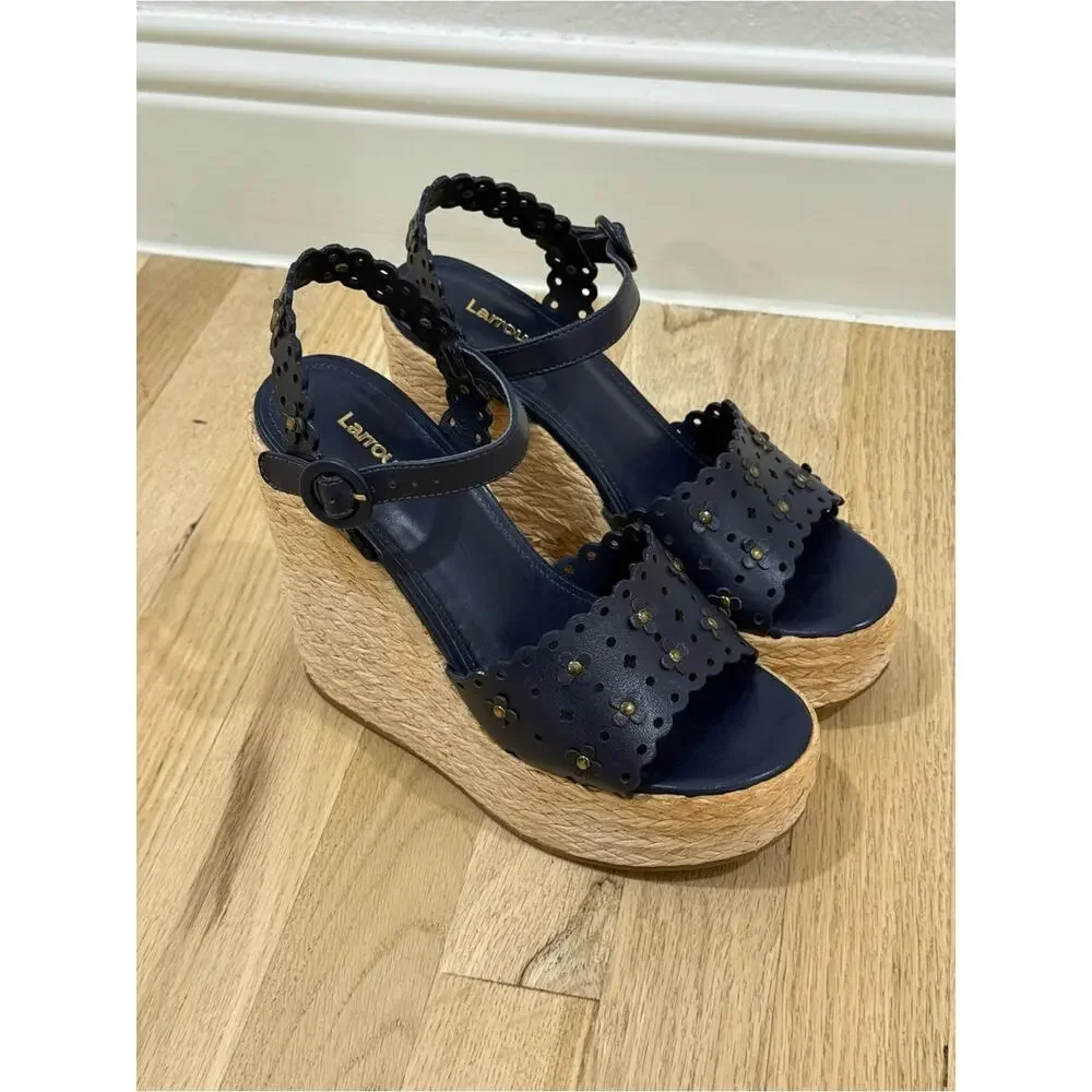 Larroude Jasmine Floral Espadrille Wedge Sandals